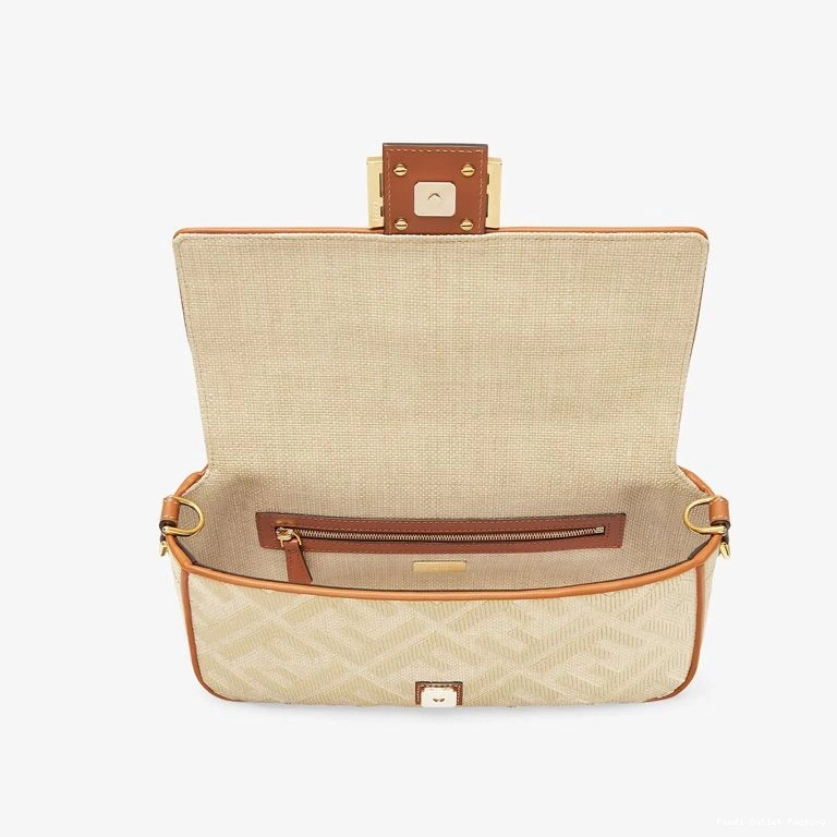 Vintage HOT Fendi Motif FF In Straw Medium Baguette Bag Beige 0805